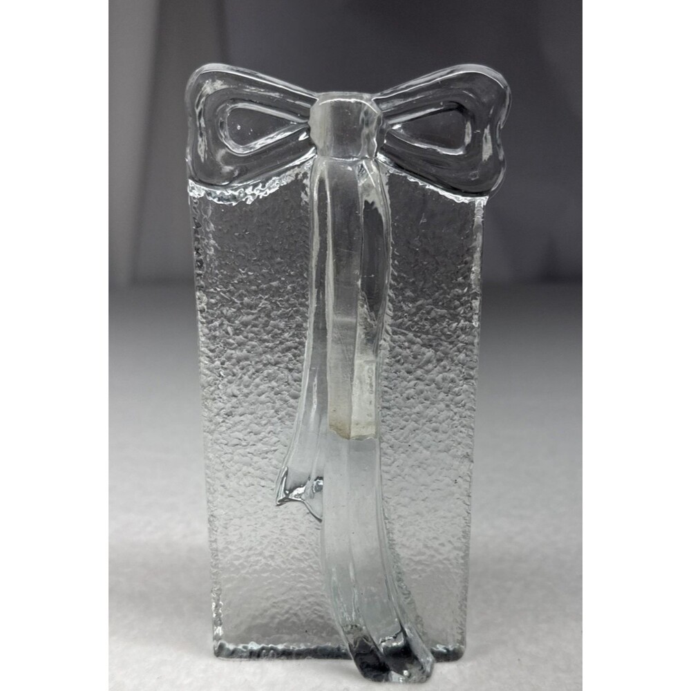 Two's Company Hand Blown Glass Bud Vase Ribbon Bow Art Glass Clear Vintage